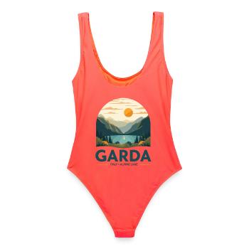 Garda Italy Alpine Lake - Frauen Badeanzug - Korallenrot - Hinten - AI Model Female 172 light (172cm)