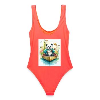 Panda-Ruderboot in Blüte - Frauen Badeanzug - Korallenrot - Hinten - AI Model Female 172 light (172cm)