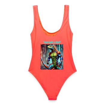 Train like a Beast-Gym Kleidung Herren - Frauen Badeanzug - Korallenrot - Hinten - AI Model Female 172 light (172cm)