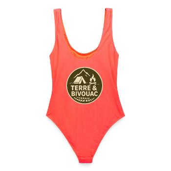 Logo terre&Bivouac original  - Maillot de bain femme - corail - Dos - AI Model Female 172 light (172cm)