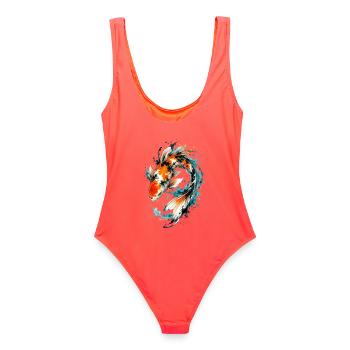 Aquarell Koi Splash - Frauen Badeanzug - Korallenrot - Hinten - AI Model Female 172 light (172cm)