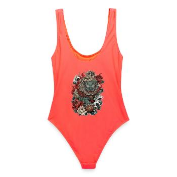 Foo Dog Blossom Guardian - Frauen Badeanzug - Korallenrot - Hinten - AI Model Female 172 light (172cm)