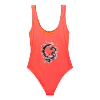Sakura Dragon Ink Circle - Frauen Badeanzug - Korallenrot - Hinten - AI Model Female 172 light (172cm)