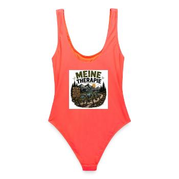 Meine Therapie: Bergbike Auszeit - Frauen Badeanzug - Korallenrot - Hinten - AI Model Female 172 light (172cm)