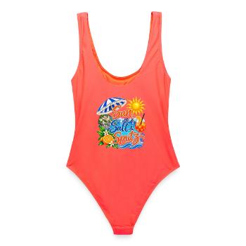 Sonne Salz Spritz Strandvibes - Frauen Badeanzug - Korallenrot - Hinten - AI Model Female 172 light (172cm)
