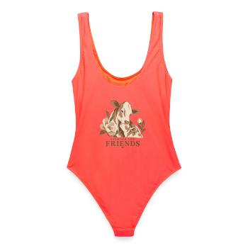 Animals Are Friends Cow & Calf - Frauen Badeanzug - Korallenrot - Hinten - AI Model Female 172 light (172cm)