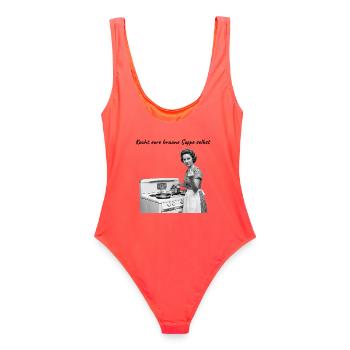Retro Hausfrau Mittelfinger - Rebellisch - FCK AFD - Frauen Badeanzug - Korallenrot - Hinten - AI Model Female 172 light (172cm)