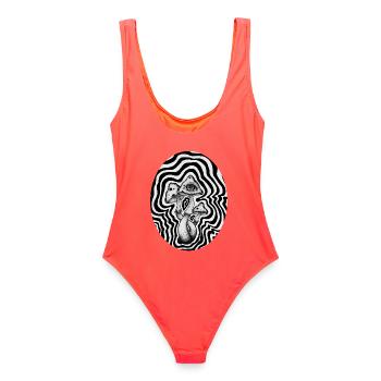 Mushrooms - Frauen Badeanzug - Korallenrot - Hinten - AI Model Female 172 light (172cm)