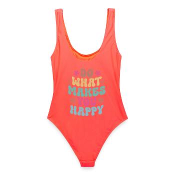 Do What Makes You Happy Motivational Quotes - Women's Swimsuit - coral - Back - AI Model Female 172 light (172cm)