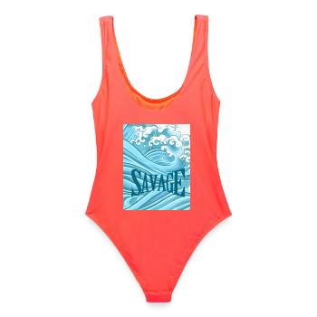 Savage water - Frauen Badeanzug - Korallenrot - Hinten - AI Model Female 172 light (172cm)