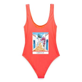 Chemin routier grec bleu & blanc - Maillot de bain femme - corail - Dos - AI Model Female 172 light (172cm)