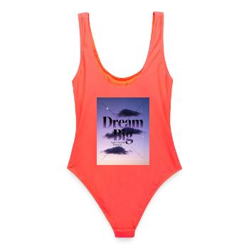Groß Träumen Jenseits Horizonte - Frauen Badeanzug - Korallenrot - Hinten - AI Model Female 172 light (172cm)
