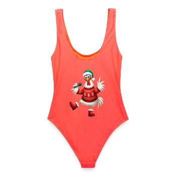 Pull de poule chantante de vacances - Maillot de bain femme - corail - Dos - AI Model Female 172 light (172cm)