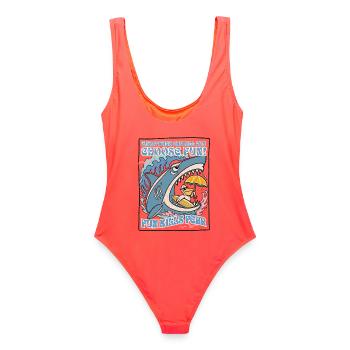 Choose Fun! – Shark & Pelican Vintage Surf Tee - Frauen Badeanzug - Korallenrot - Hinten - AI Model Female 172 light (172cm)