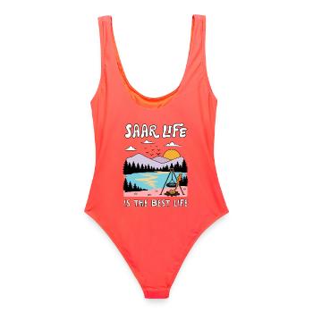 Sarre - La vie en Sarre est la meilleure vie - Maillot de bain femme - corail - Dos - AI Model Female 172 light (172cm)
