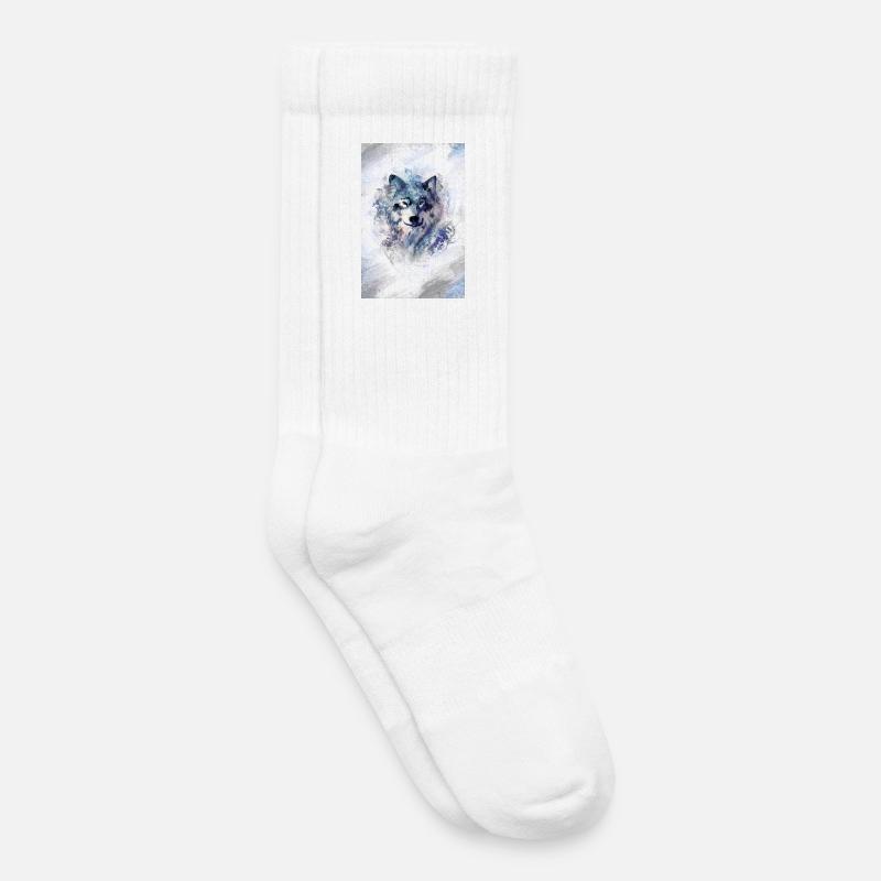 Wolf dans la tempête grey version - Chaussettes de tennis bio enfant - blanc