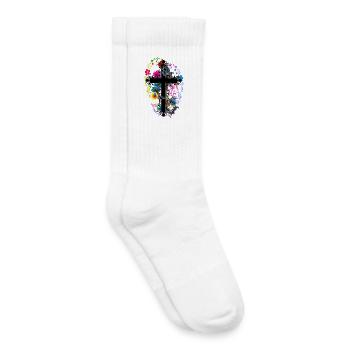 Fleurs Fleurs Croix Jésus Dieu Croix Flore - Chaussettes de tennis bio enfant - blanc - Droite