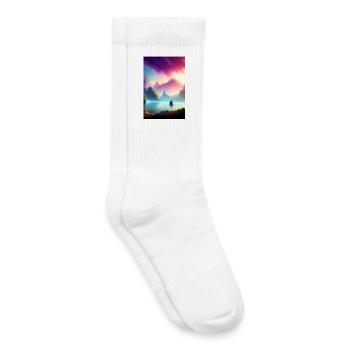 Landscape with lake, boat and mountains - Kids Tennis Socks - white - Right