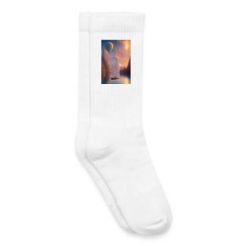 Landscape with lake, boat and mountains - Kids Tennis Socks - white - Right