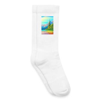 Landscape with lake, boat and mountains - Kids Tennis Socks - white - Right