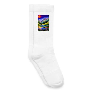 Landscape with lake, boat and mountains - Kids Tennis Socks - white - Right