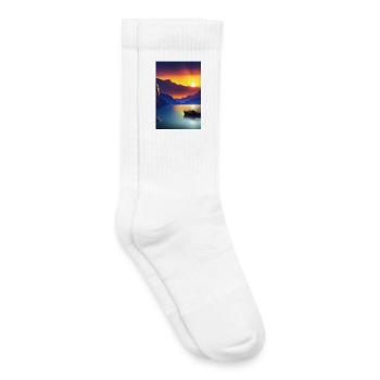 Paysage avec lac, bateau et montagnes - Chaussettes de tennis bio enfant - blanc - Droite