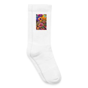 Fleurs et papillon - Chaussettes de tennis bio enfant - blanc - Droite
