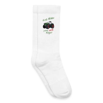 Echte Helden fahren rote Felgen! Traktor Spruch - Kinder Tennissocken - Weiß - Rechts