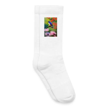 Bird on branch with flower blossoms - Kids Tennis Socks - white - Right
