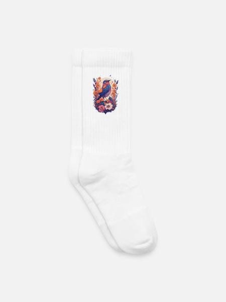 Vogel im Blumenbouquet - Kinder Tennissocken - Weiß