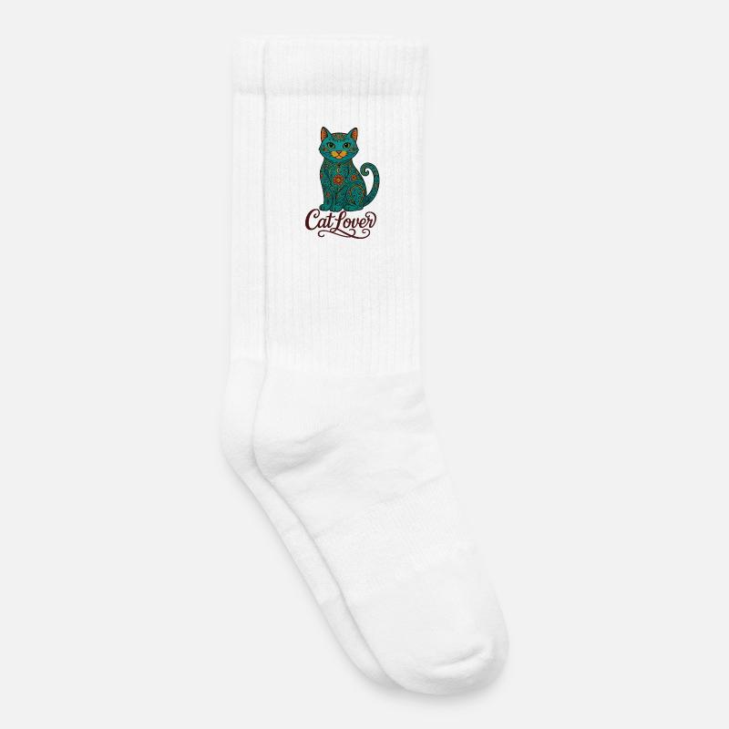 Buntes Katzen-Design – Cat Lover Shirt - Kinder Tennissocken - Weiß