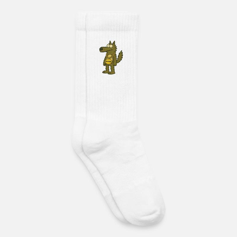 Cooler Cartoon-Wolf mit Goldkette – "WOLFGANG" - Kinder Tennissocken - Weiß