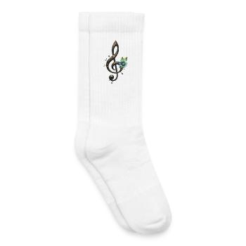 Mechanical clef and flowers to the rhythm of the clocks. - Kids Tennis Socks - white - Right