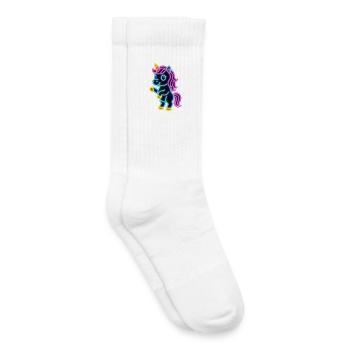 Süßes Neon Einhorn stehend | Bunt und leuchtend - Kinder Tennissocken - Weiß - Rechts