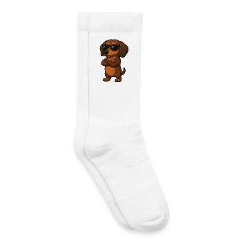 Coole Dackel Gamer mit verschränkten Armen Cartoon - Kinder Tennissocken - Weiß - Rechts