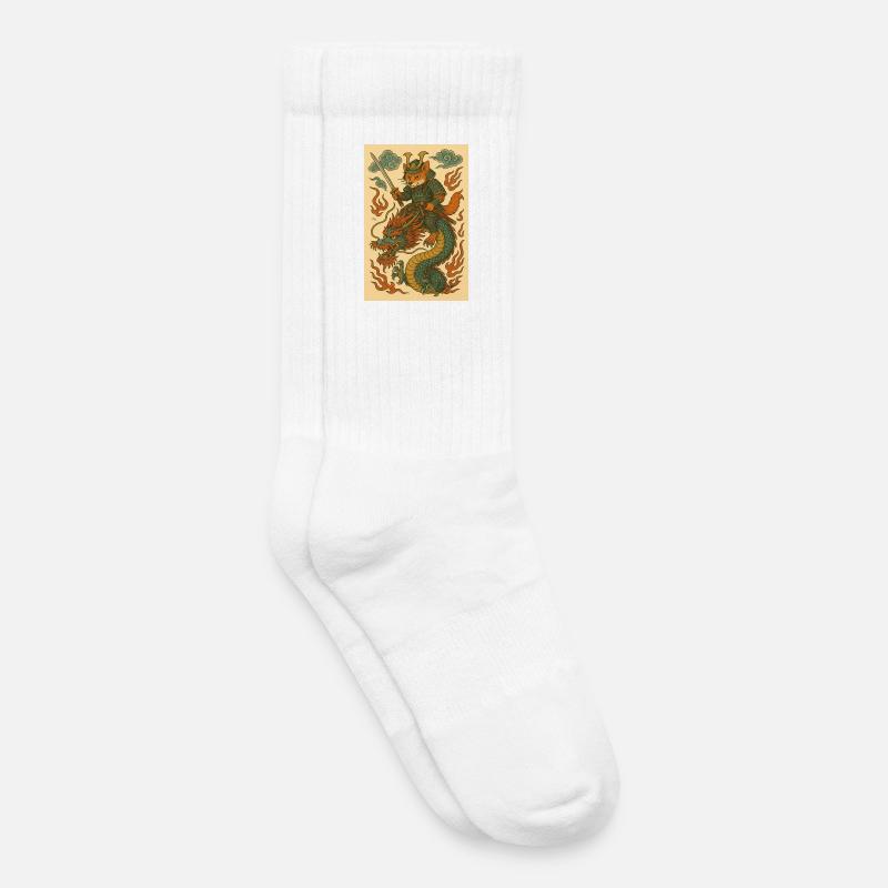 Fuchskrieger und Drachen in Kampfform - Kinder Tennissocken - Weiß