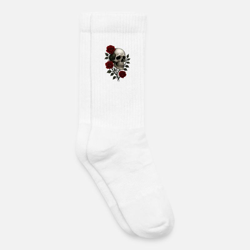 Gothic Skull with Romantic Roses Design - Kids Tennis Socks - white
