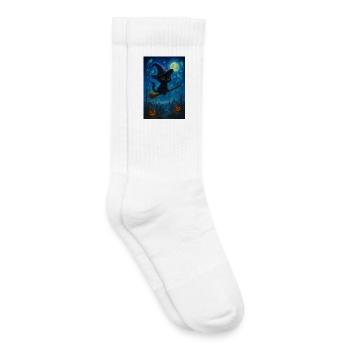 Chat noir avec un balai de sorcière - Chaussettes de tennis bio enfant - blanc - Droite