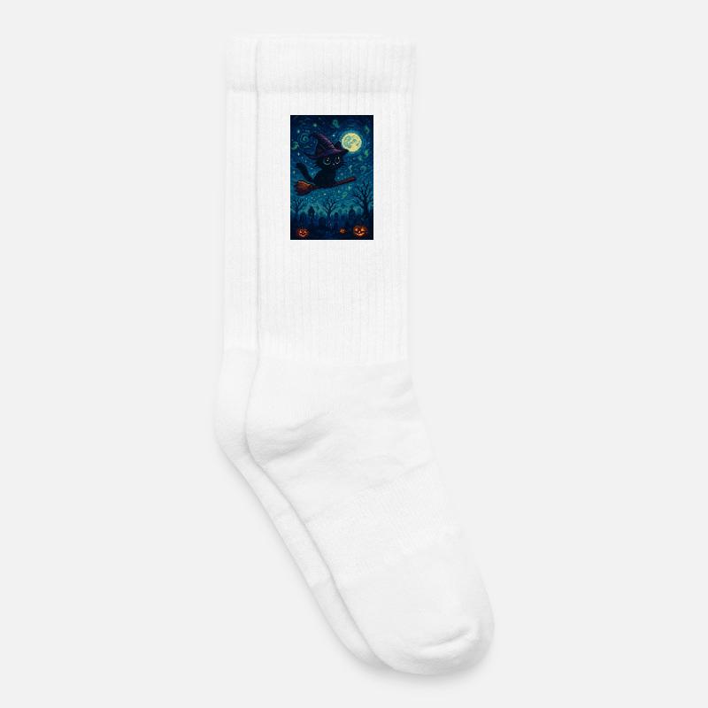 Jeu Halloween chat comme sorcière - Chaussettes de tennis bio enfant - blanc