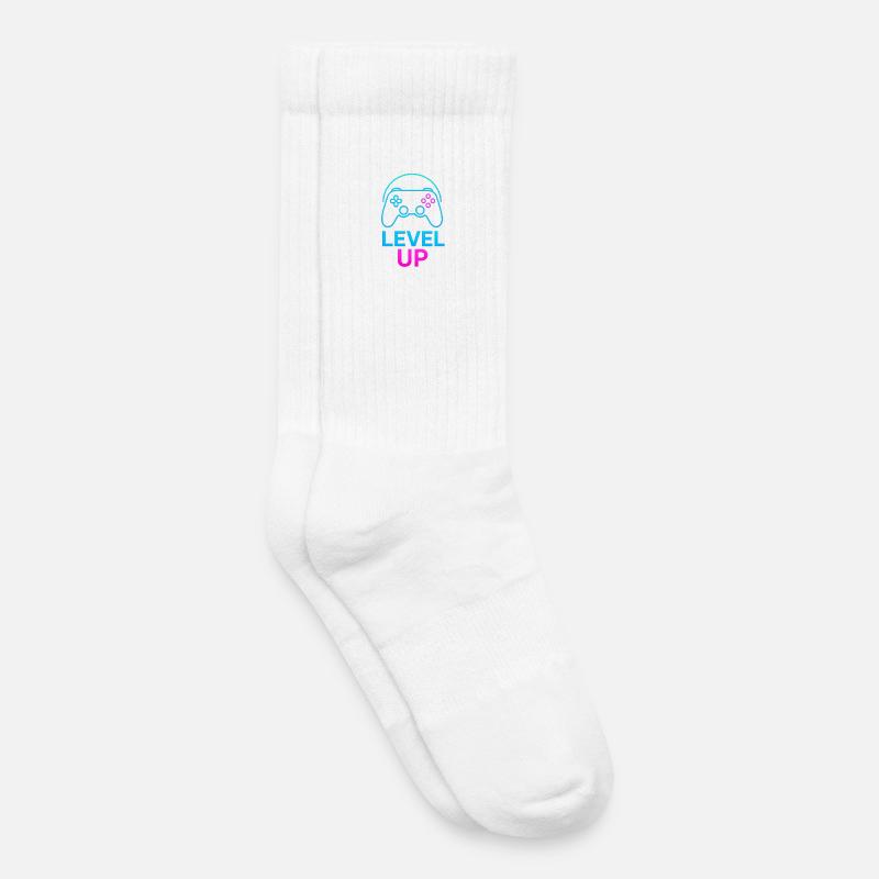 Level Up Neon Controller Grafik - Kinder Tennissocken - Weiß