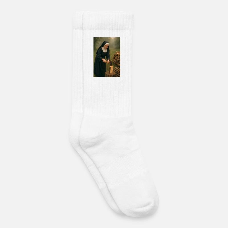 Nonne hackt Holz - Kinder Tennissocken - Weiß