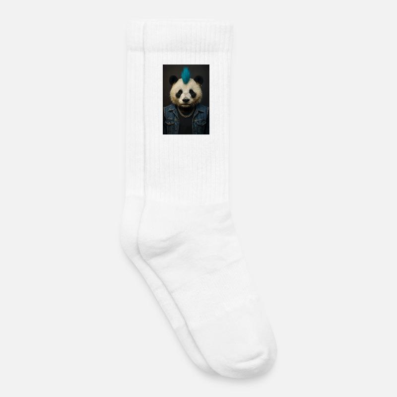 Panda Punk with Blue Mohawk - Kids Tennis Socks - white