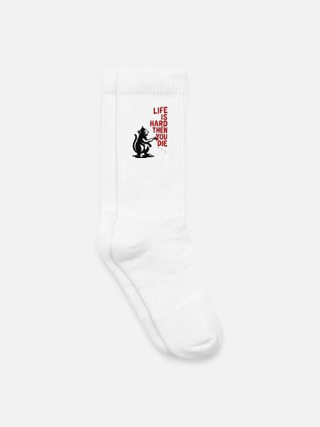 Leben ist hart dann stirbst du | Katzenspruch - Kinder Tennissocken - Weiß