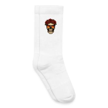 Skull with Roses & Retro Sunglasses – High-Resolut - Kids Tennis Socks - white - Right