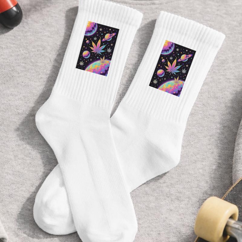 Psychedelic Space Cannabis Pattern Kids Tennis Socks