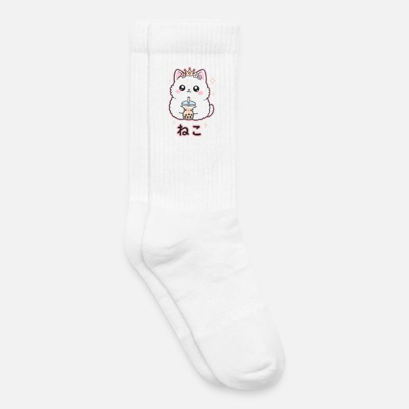 Cat Queen with Bubble Tea - Kids Tennis Socks - white