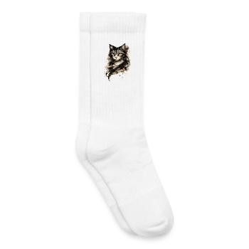 Wasserfarbenes Katzenporträt mit Tinten-Splash - Kinder Tennissocken - Weiß - Rechts