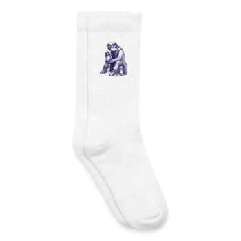 Traurig | Handgemalte Zeichnung Kugelschreiber - Kinder Tennissocken - Weiß - Rechts