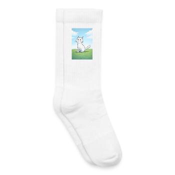 Chat blanc au regard espiègle - Chaussettes de tennis bio enfant - blanc - Droite