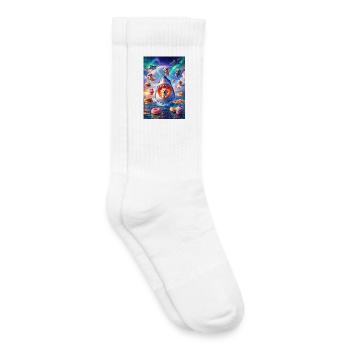 Requin avec des chiots et des beignets : surprise fantasmée - Chaussettes de tennis bio enfant - blanc - Droite
